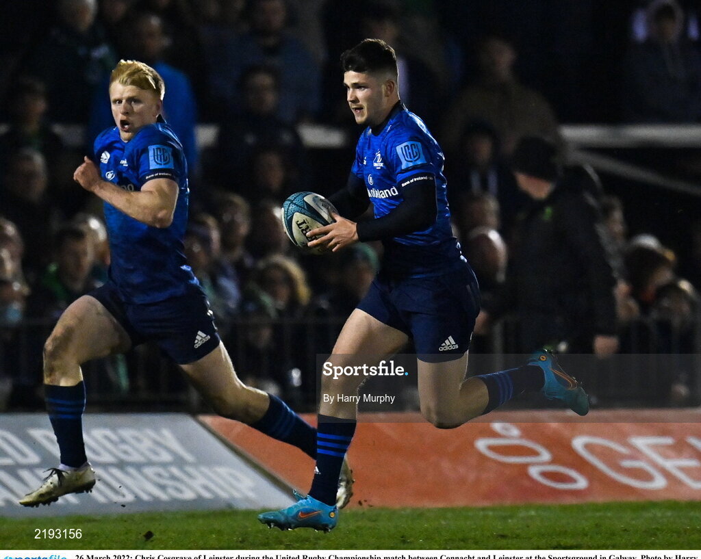 26 March 2022; Chris Cosgrave of Leinster during the United Rugby Championship match between Connacht and Leinster at the Sportsground in Galway. Photo by Harry Murphy/Sportsfile