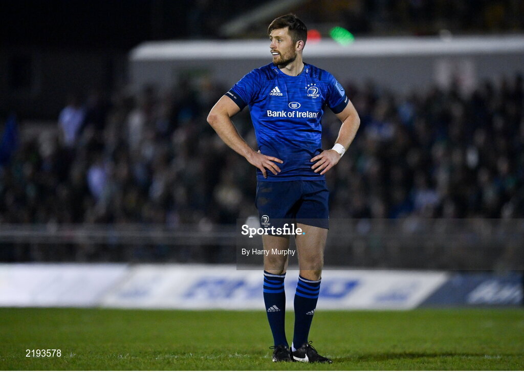 26 March 2022; Ross Byrne of Leinster during the United Rugby Championship match between Connacht and Leinster at the Sportsground in Galway. Photo by Harry Murphy/Sportsfile