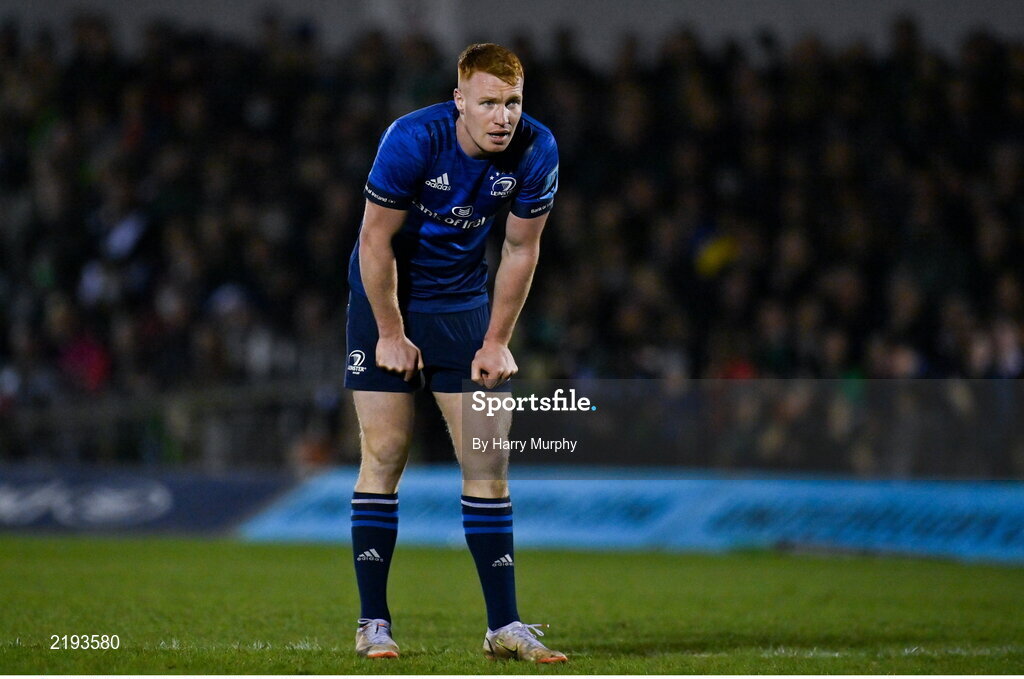 26 March 2022; Ciarán Frawley of Leinster during the United Rugby Championship match between Connacht and Leinster at the Sportsground in Galway. Photo by Harry Murphy/Sportsfile