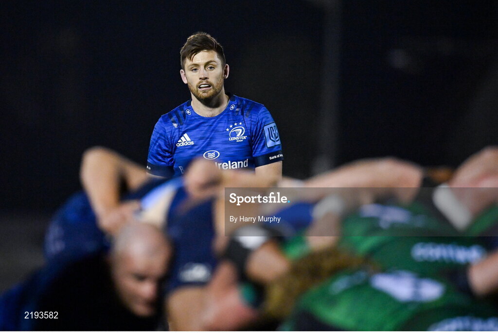 26 March 2022; Ross Byrne of Leinster during the United Rugby Championship match between Connacht and Leinster at the Sportsground in Galway. Photo by Harry Murphy/Sportsfile