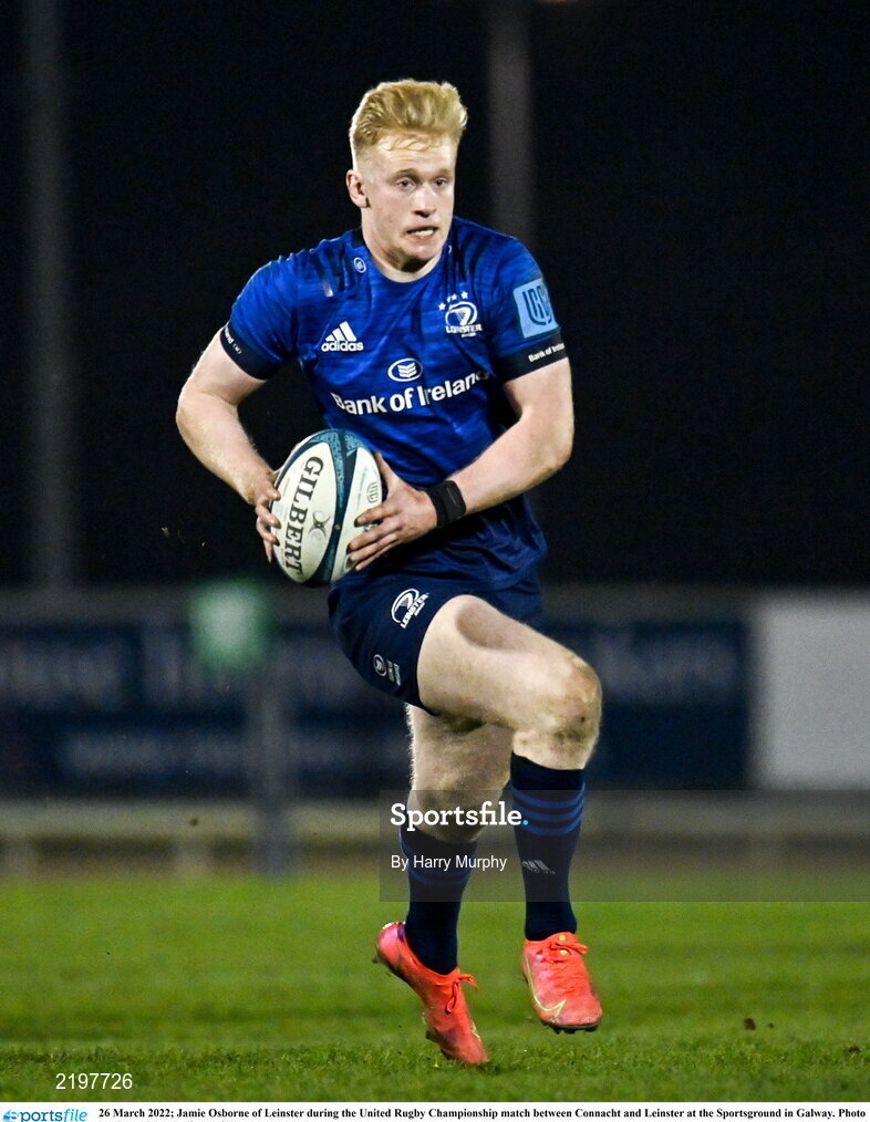 26 March 2022; Jamie Osborne of Leinster during the United Rugby Championship match between Connacht and Leinster at the Sportsground in Galway. Photo by Harry Murphy/Sportsfile