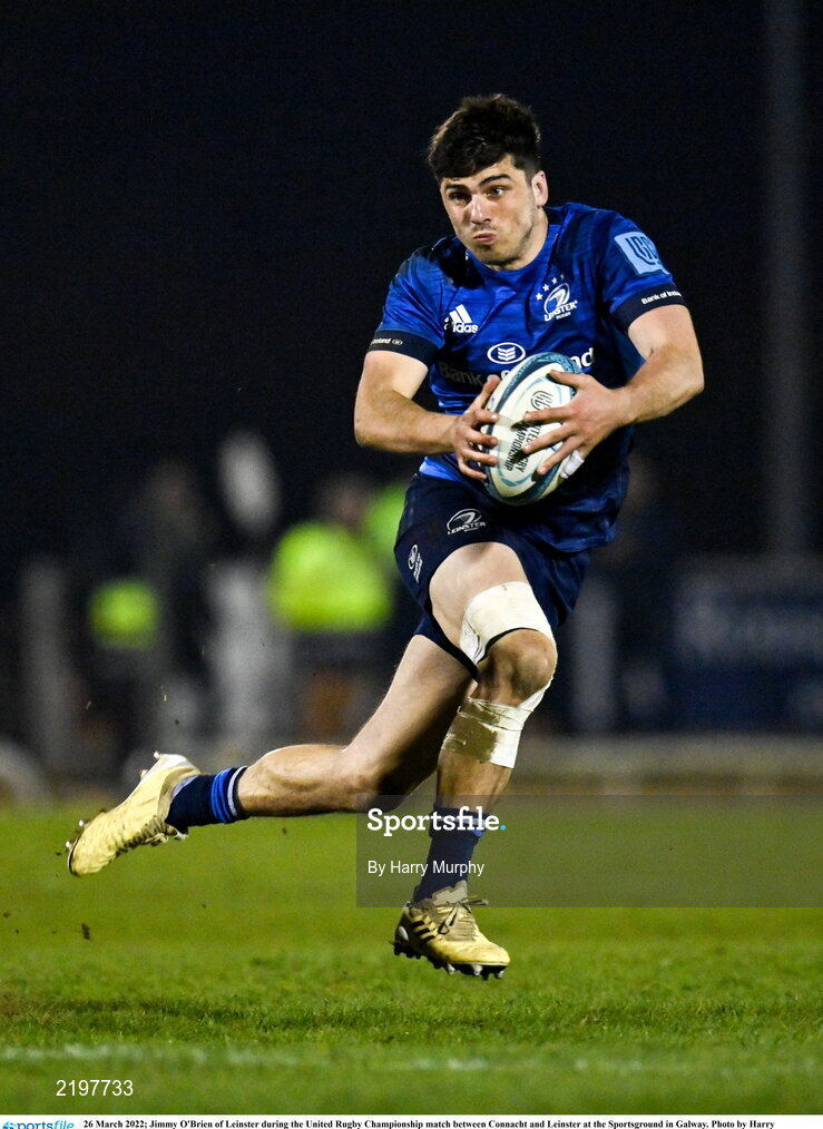 26 March 2022; Jimmy O'Brien of Leinster during the United Rugby Championship match between Connacht and Leinster at the Sportsground in Galway. Photo by Harry Murphy/Sportsfile