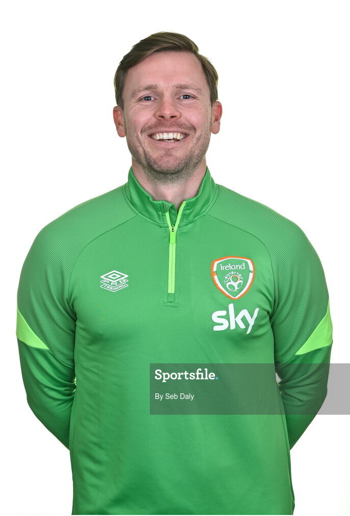 8 April 2022; Assistant manager Tom Elmes during a Republic of Ireland Women squad portrait session at Castleknock Hotel in Dublin. Photo by Seb Daly/Sportsfile