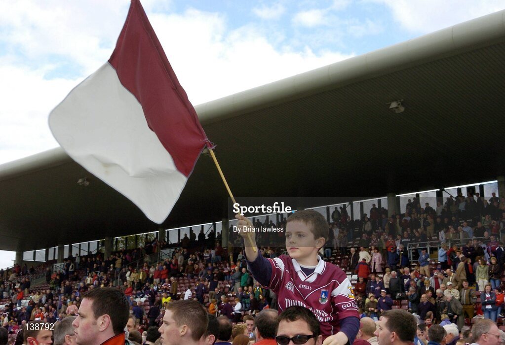 25 April 2004; A young Galway fan celebrates victory over Tyrone. Allianz Football League 2004, Semi-Final Replay, Galway v Tyrone, Pearse Stadium, Galway. Picture credit; Brian Lawless / SPORTSFILE *EDI*