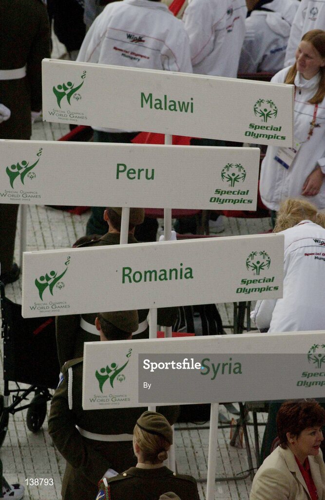 21 June 2003; A general view of the Country name plates  during the opening ceremony of the 2003 Special Olympics World Games, Croke Park, Dublin, Ireland. Pool Picture credit; Pat Murphy *EDI*