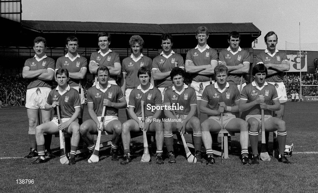 7 September 1986; Cork team, back, from left, Johnny Crowley, Jimmy Barry Murphy, Richard Brown, Jim Cashman, Tomas Mulcahy, Kevin Hennessy, Ger Fitzgerald and Denis Mulcahy, with, front, from left, Tony O'Sullivan, Teddy McCarthy, Tom Cashman, Denis Walsh, Pat Hartnett and John Fenton before the All Ireland Senior Hurling Championship Final match between Cork and Galway at Croke Park, Dublin. Photo by Ray McManus/Sportsfile