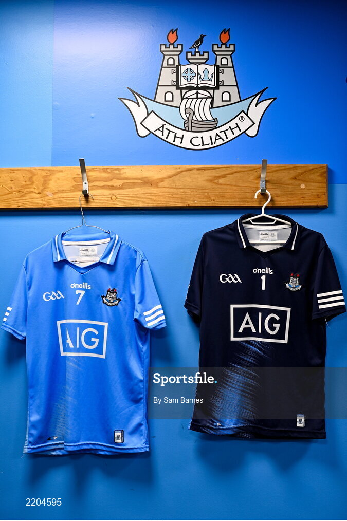 7 April 2022; A general view of Dublin jerseys during Dublin Hurling Squad Portraits at Parnell Park in Dublin. Photo by Sam Barnes/Sportsfile