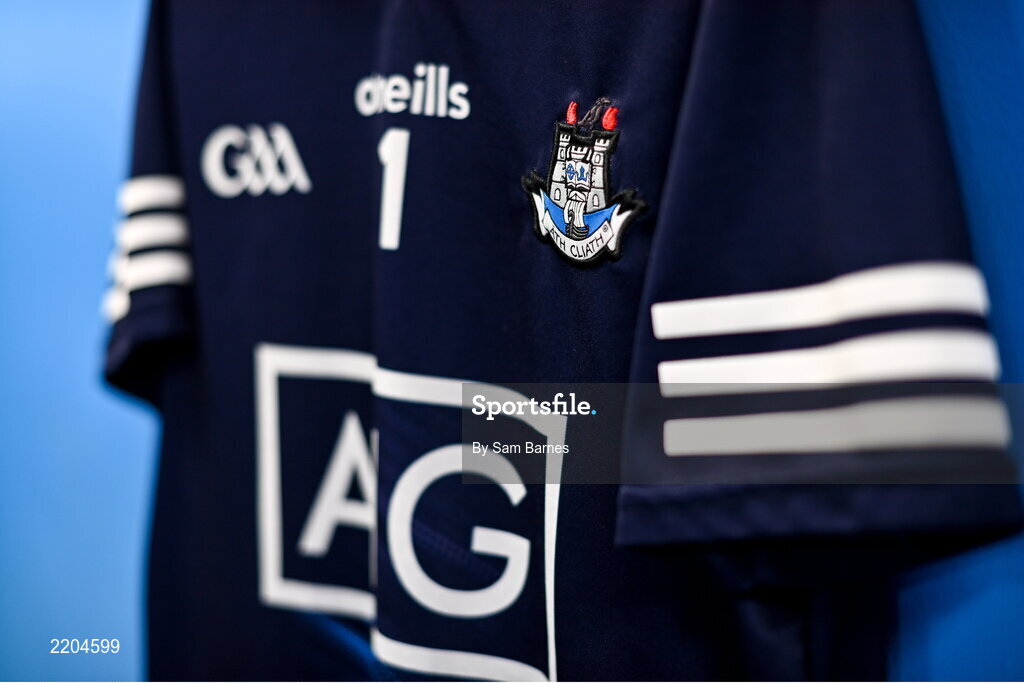 7 April 2022; A detailed view of the Dublin  goalkeeper jersey during Dublin Hurling Squad Portraits at Parnell Park in Dublin. Photo by Sam Barnes/Sportsfile