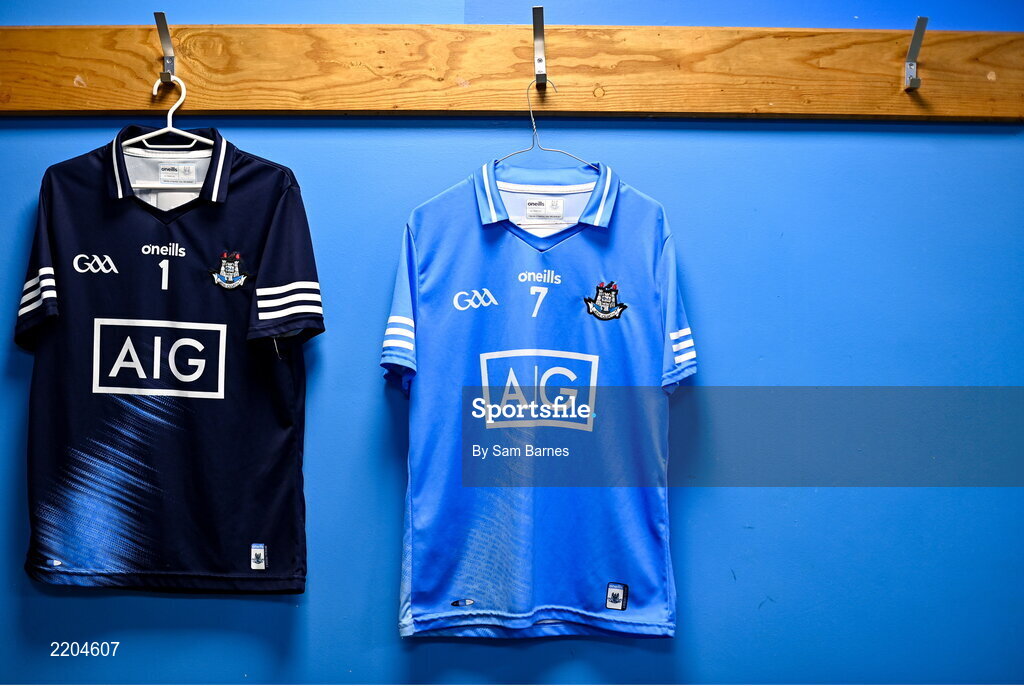 7 April 2022; A general view of Dublin jerseys during Dublin Hurling Squad Portraits at Parnell Park in Dublin. Photo by Sam Barnes/Sportsfile