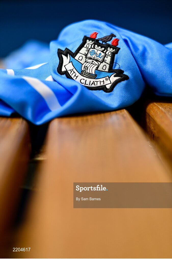 7 April 2022; A detailed view of the Dublin jersey during Dublin Hurling Squad Portraits at Parnell Park in Dublin. Photo by Sam Barnes/Sportsfile