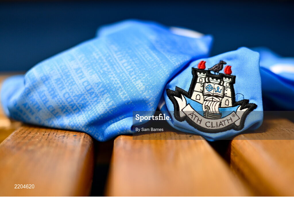 7 April 2022; A detailed view of the Dublin jersey during Dublin Hurling Squad Portraits at Parnell Park in Dublin. Photo by Sam Barnes/Sportsfile