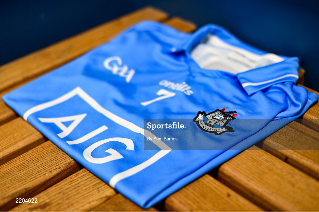 7 April 2022; A detailed view of the Dublin jersey during Dublin Hurling Squad Portraits at Parnell Park in Dublin. Photo by Sam Barnes/Sportsfile