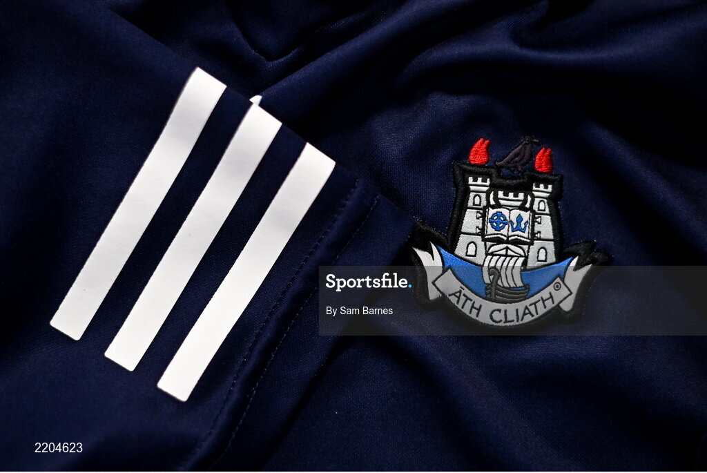 7 April 2022; A detailed view of the Dublin goalkeeper jersey during Dublin Hurling Squad Portraits at Parnell Park in Dublin. Photo by Sam Barnes/Sportsfile