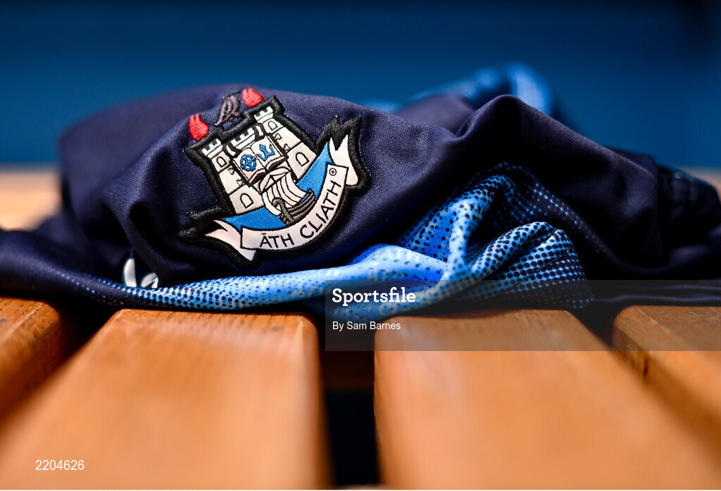7 April 2022; A detailed view of the Dublin goalkeeper jersey during Dublin Hurling Squad Portraits at Parnell Park in Dublin. Photo by Sam Barnes/Sportsfile