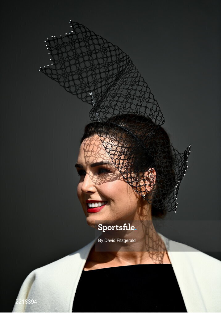 29 April 2022; Racegoer Oneissa Owens from Granard, Longford prior to racing on day four of the Punchestown Festival at Punchestown Racecourse in Kildare. Photo by David Fitzgerald/Sportsfile