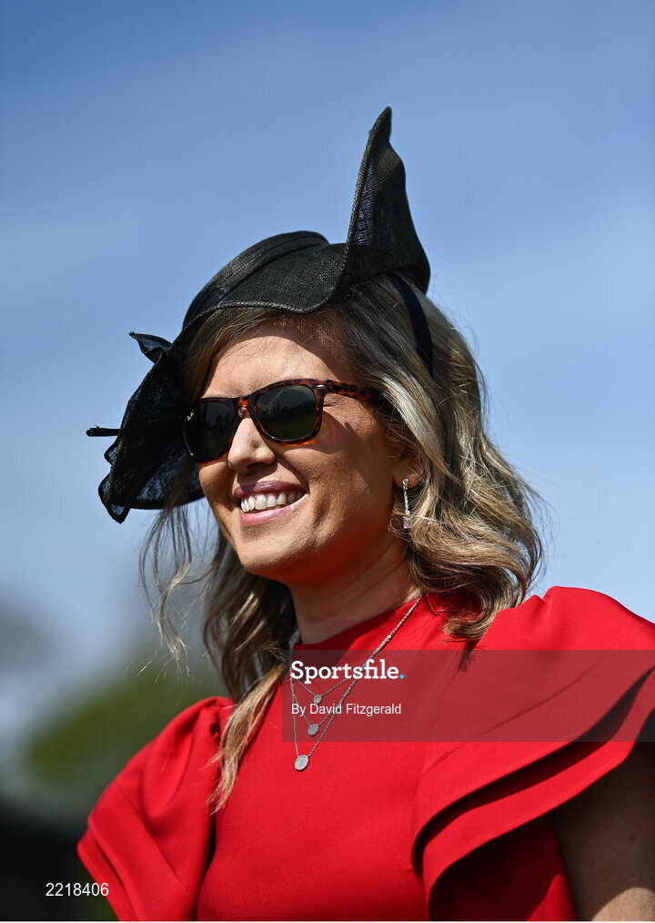 29 April 2022; Racegoer Maureen Catterson from Straffan, Kildare prior to racing on day four of the Punchestown Festival at Punchestown Racecourse in Kildare. Photo by David Fitzgerald/Sportsfile