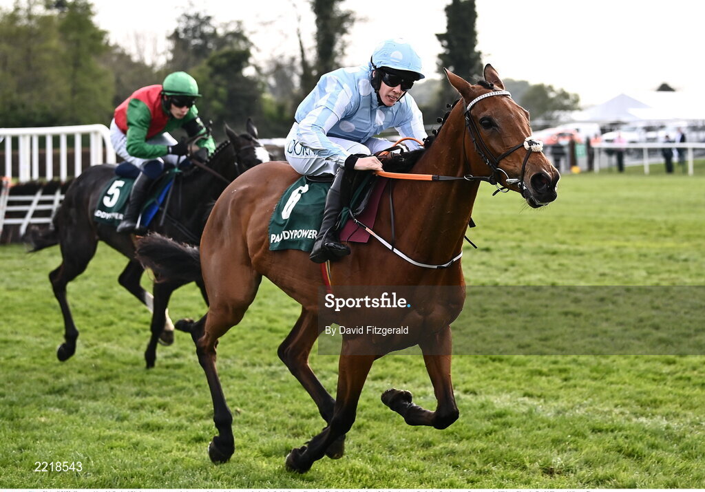 29 April 2022; Honeysuckle, with Rachael Blackmore up, race up the home straight on their way to winning the Paddy Power Champion Hurdle during day four of the Punchestown Festival at Punchestown Racecourse in Kildare. Photo by David Fitzgerald/Sportsfile