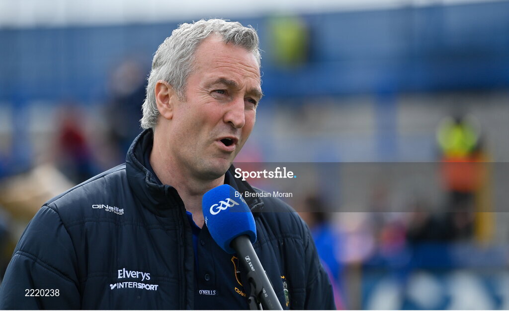 17 April 2022; Former Tipperary manager Michael Ryan is interviewed after the Munster GAA Hurling Senior Championship Round 1 match between Waterford and Tipperary at Walsh Park in Waterford. Photo by Brendan Moran/Sportsfile