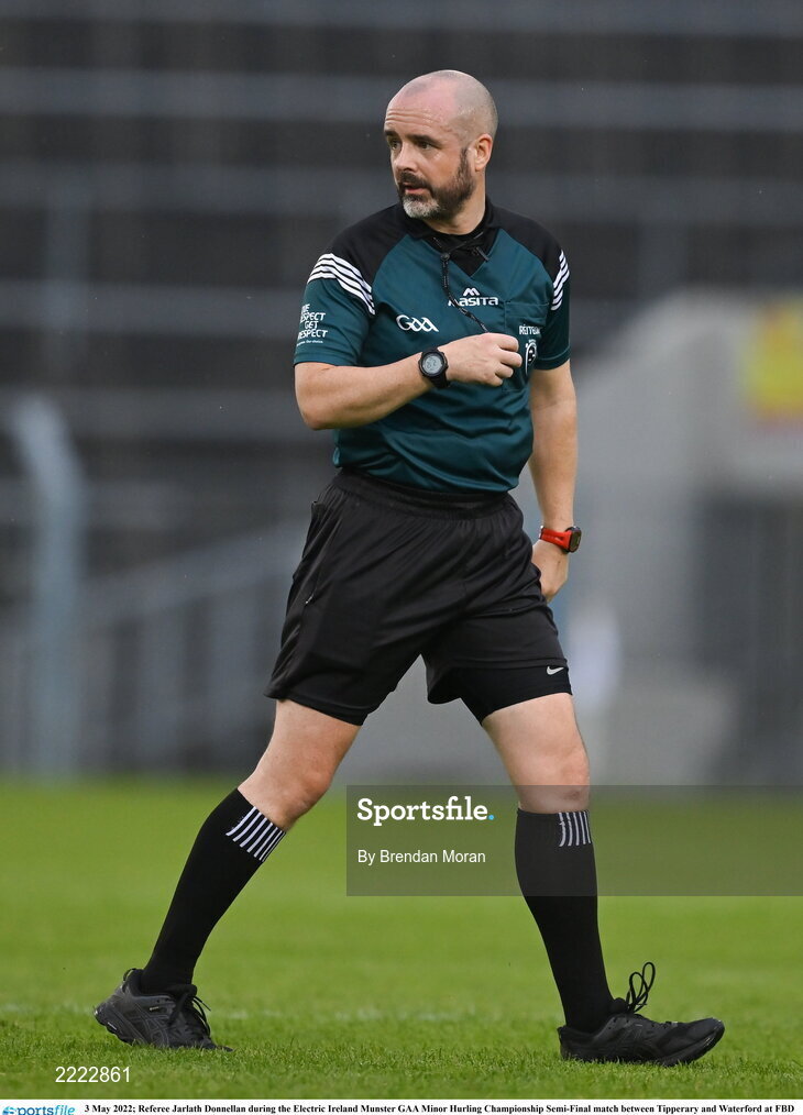 3 May 2022; Referee Jarlath Donnellan during the Electric Ireland Munster GAA Minor Hurling Championship Semi-Final match between Tipperary and Waterford at FBD Semple Stadium in Thurles, Tipperary. Photo by Brendan Moran/Sportsfile