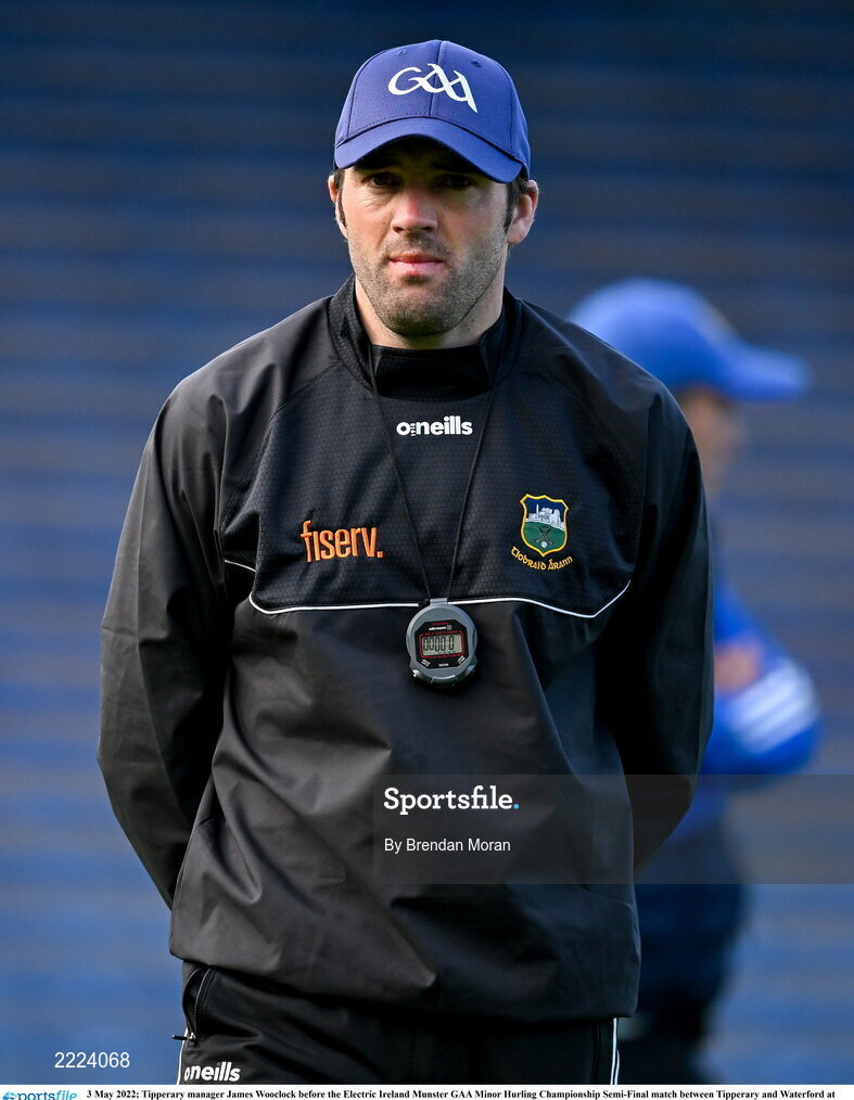 3 May 2022; Tipperary manager James Wooclock before the Electric Ireland Munster GAA Minor Hurling Championship Semi-Final match between Tipperary and Waterford at FBD Semple Stadium in Thurles, Tipperary. Photo by Brendan Moran/Sportsfile