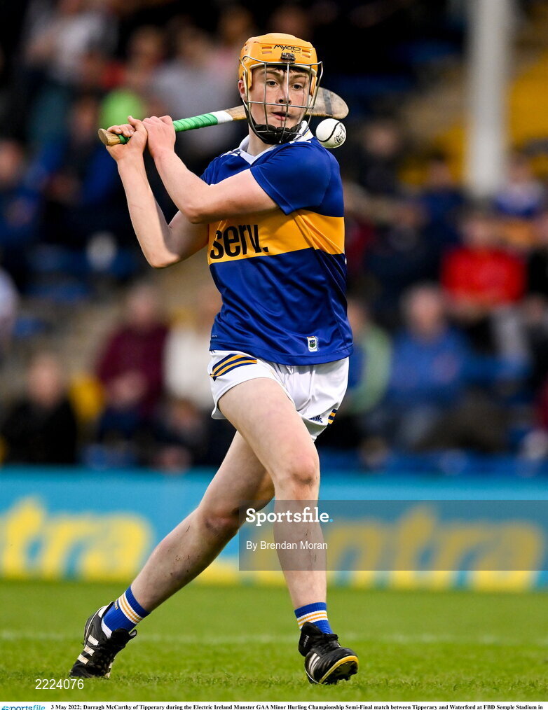 3 May 2022; Darragh McCarthy of Tipperary during the Electric Ireland Munster GAA Minor Hurling Championship Semi-Final match between Tipperary and Waterford at FBD Semple Stadium in Thurles, Tipperary. Photo by Brendan Moran/Sportsfile
