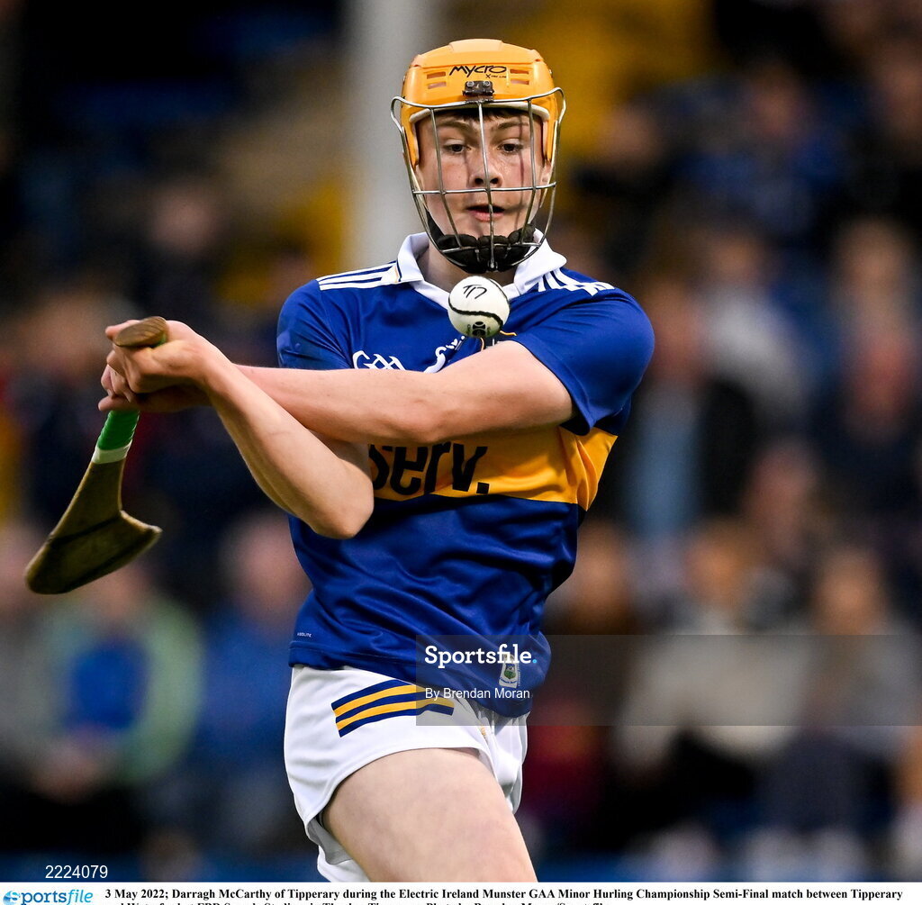 3 May 2022; Darragh McCarthy of Tipperary during the Electric Ireland Munster GAA Minor Hurling Championship Semi-Final match between Tipperary and Waterford at FBD Semple Stadium in Thurles, Tipperary. Photo by Brendan Moran/Sportsfile
