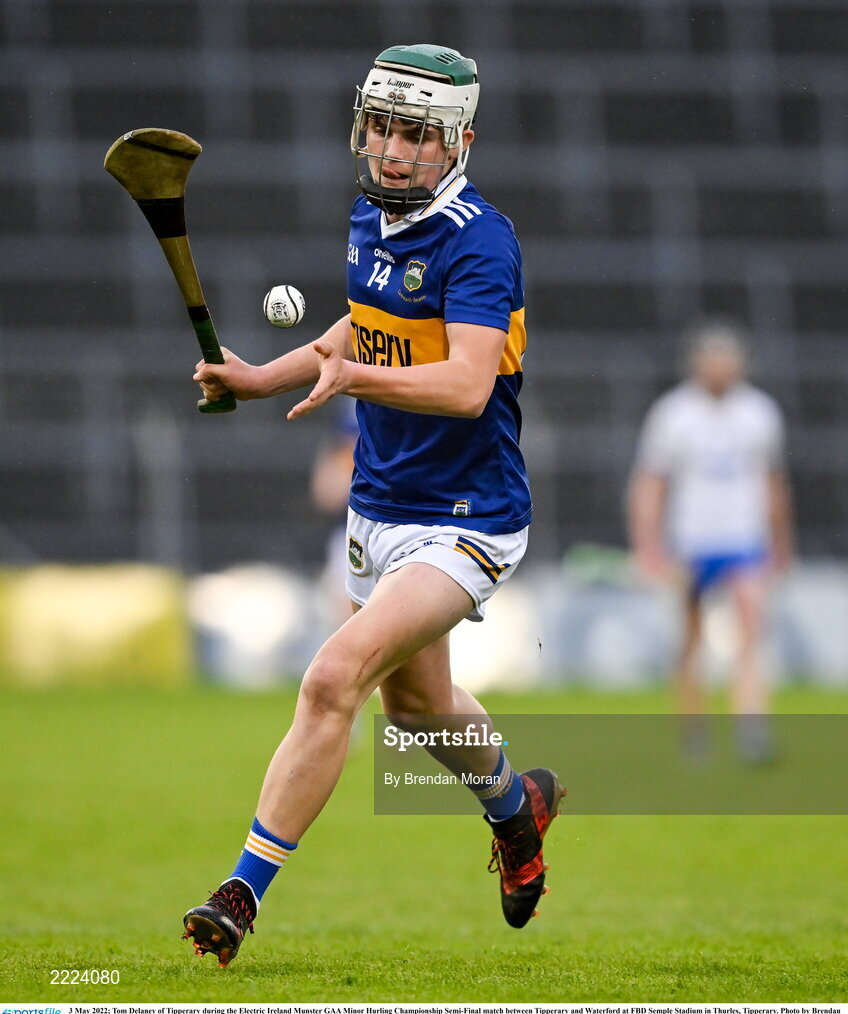 3 May 2022; Tom Delaney of Tipperary during the Electric Ireland Munster GAA Minor Hurling Championship Semi-Final match between Tipperary and Waterford at FBD Semple Stadium in Thurles, Tipperary. Photo by Brendan Moran/Sportsfile