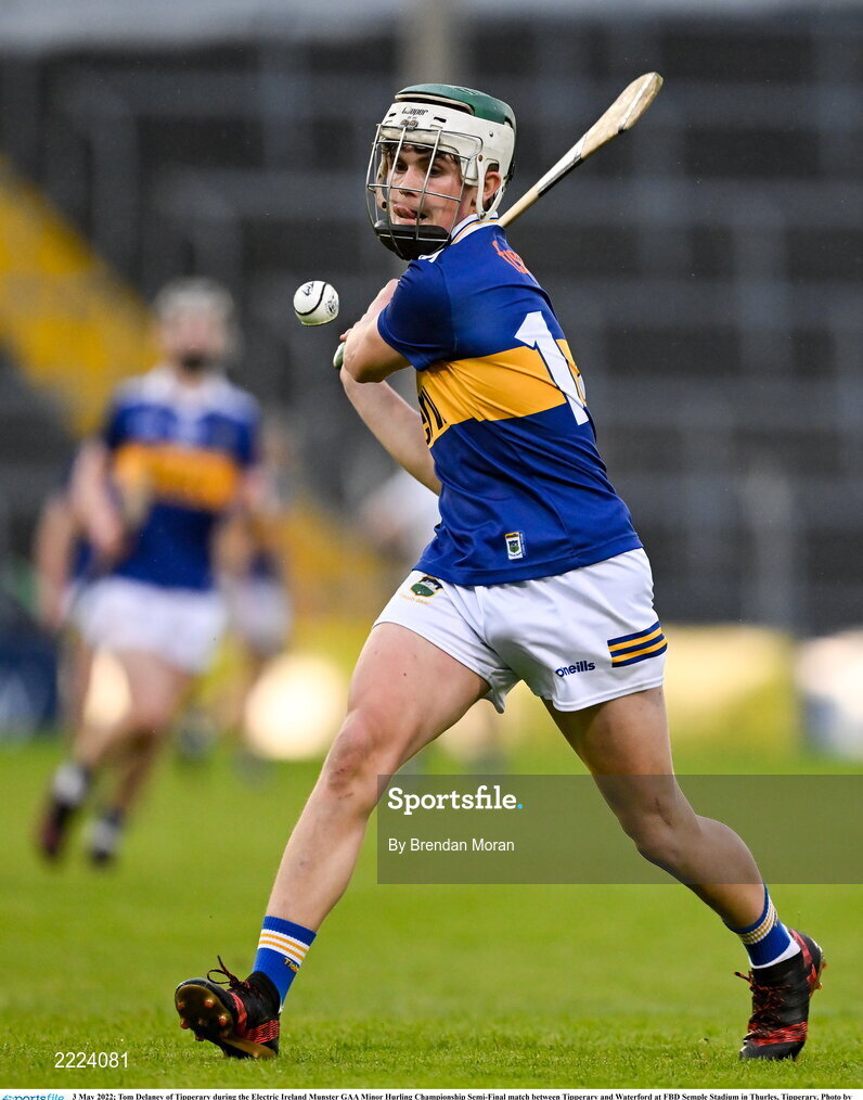 3 May 2022; Tom Delaney of Tipperary during the Electric Ireland Munster GAA Minor Hurling Championship Semi-Final match between Tipperary and Waterford at FBD Semple Stadium in Thurles, Tipperary. Photo by Brendan Moran/Sportsfile