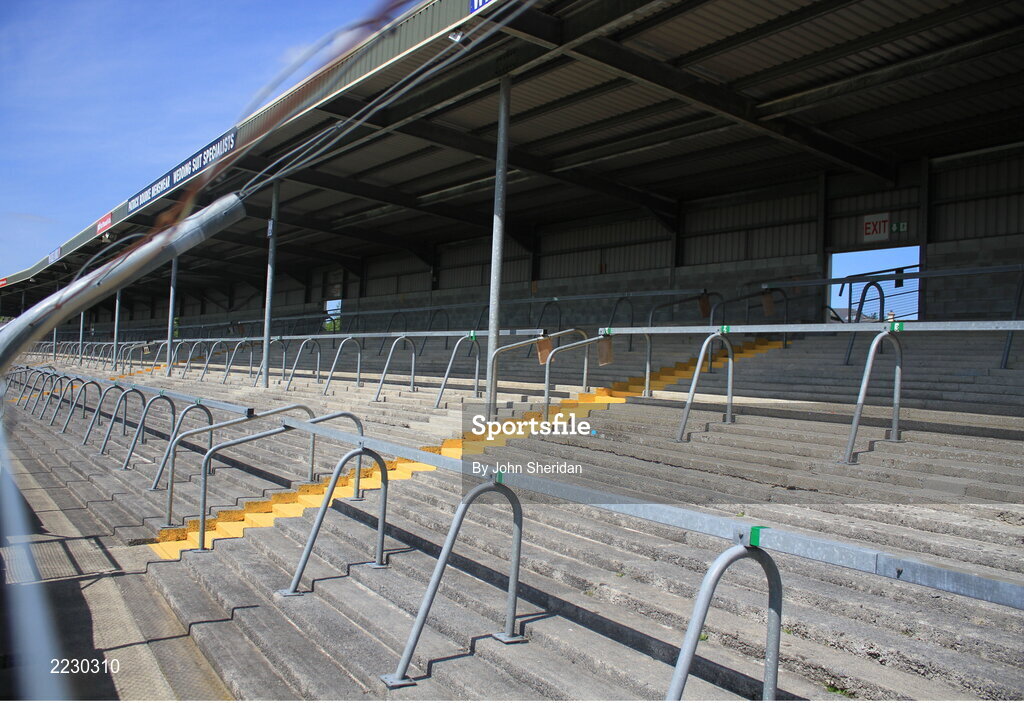 15 May 2022; A view of the empty terraces before the Munster GAA Hurling Senior Championship Round 4 match between Clare and Limerick at Cusack Park in Ennis, Clare. Photo by John Sheridan/Sportsfile