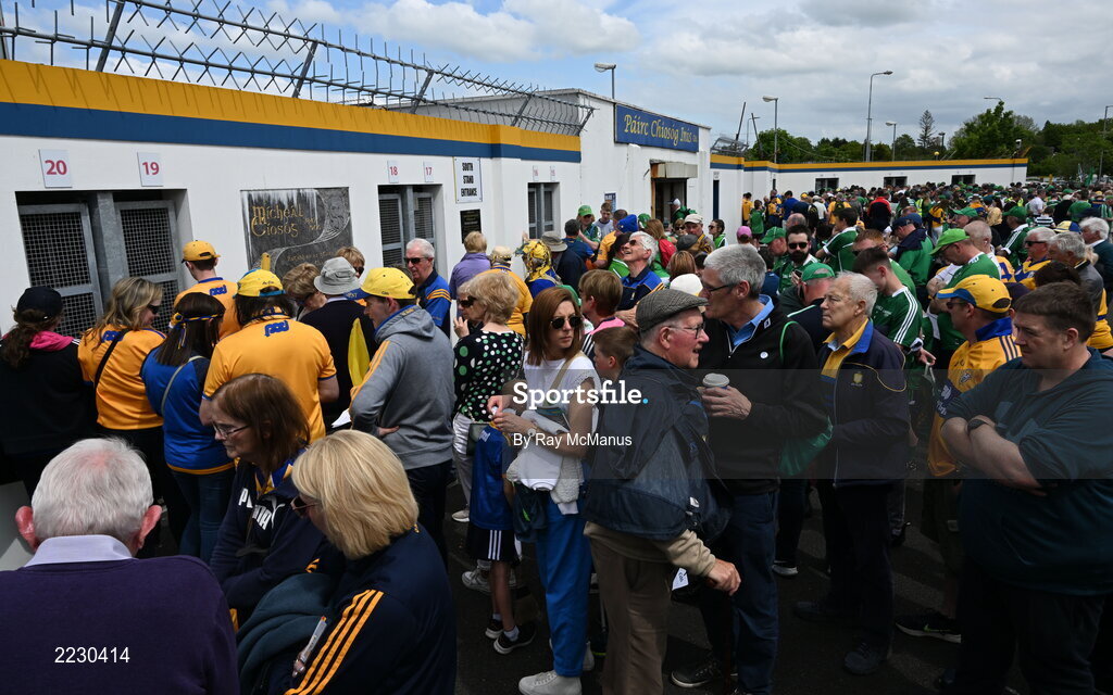 15 May 2022; Supporters await the gates opening for the Munster GAA Hurling Senior Championship Round 4 match between Clare and Limerick at Cusack Park in Ennis, Clare. Photo by Ray McManus/Sportsfile