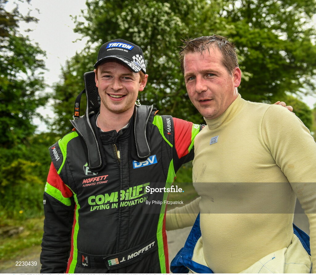 15 May 2022; Josh Moffett and Darren Gass at the finish of the Carlow Rally Round 4 of the National Championship in Kildavin Co. Carlow. Photo by Philip Fitzpatrick/Sportsfile