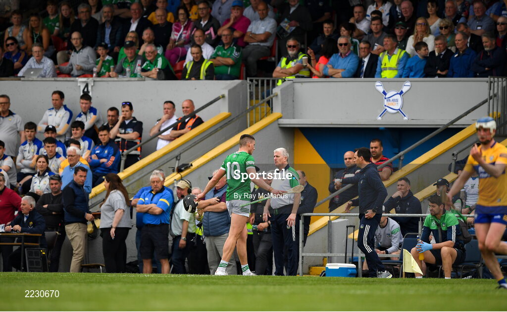 15 May 2022; Gearóid Hegarty of Limerick after he was shown a second yellow card the Munster GAA Hurling Senior Championship Round 4 match between Clare and Limerick at Cusack Park in Ennis, Clare. Photo by Ray McManus/Sportsfile