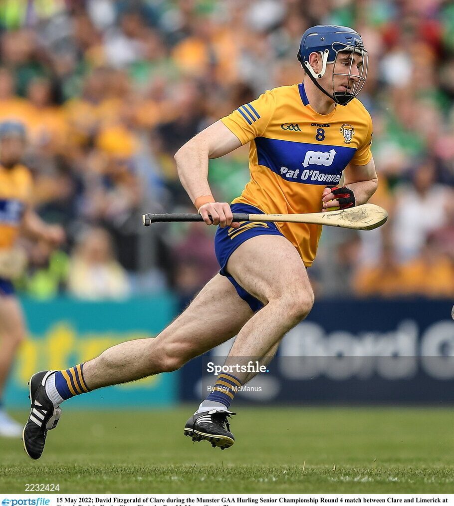15 May 2022; David Fitzgerald of Clare during the Munster GAA Hurling Senior Championship Round 4 match between Clare and Limerick at Cusack Park in Ennis, Clare. Photo by Ray McManus/Sportsfile