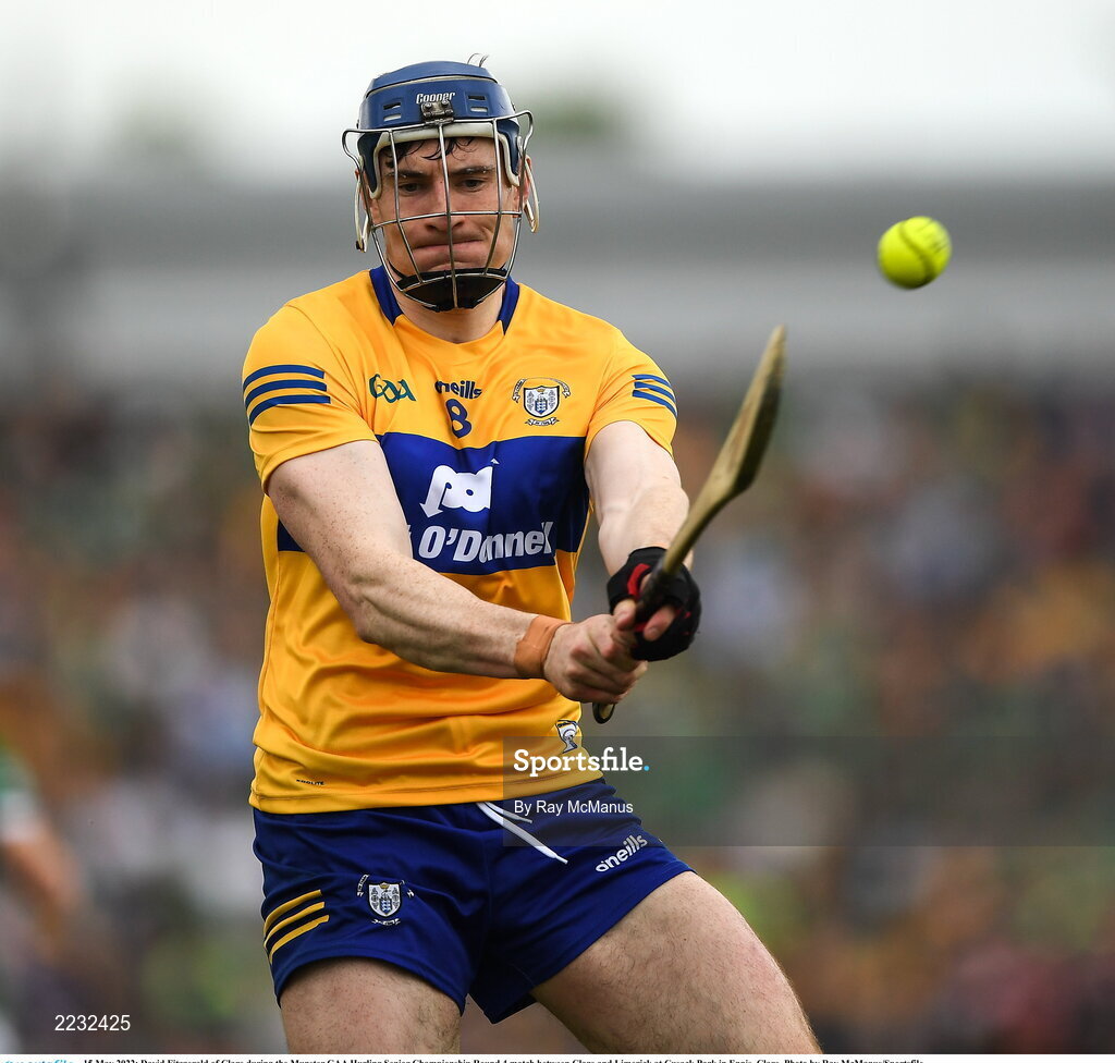 15 May 2022; David Fitzgerald of Clare during the Munster GAA Hurling Senior Championship Round 4 match between Clare and Limerick at Cusack Park in Ennis, Clare. Photo by Ray McManus/Sportsfile