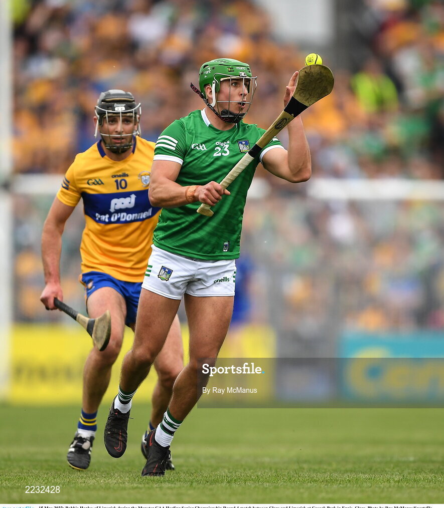 15 May 2022; Robbie Hanley of Limerick during the Munster GAA Hurling Senior Championship Round 4 match between Clare and Limerick at Cusack Park in Ennis, Clare. Photo by Ray McManus/Sportsfile