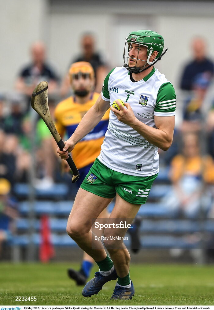 15 May 2022; Limerick goalkeeper Nickie Quaid during the Munster GAA Hurling Senior Championship Round 4 match between Clare and Limerick at Cusack Park in Ennis, Clare. Photo by Ray McManus/Sportsfile