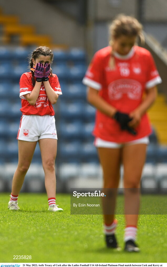 21 May 2022; Aoife Treacy of Cork after the Ladies Football U14 All-Ireland Platinum Final match between Cork and Kerry at Páirc Uí Rinn in Cork. Photo by Eóin Noonan/Sportsfile