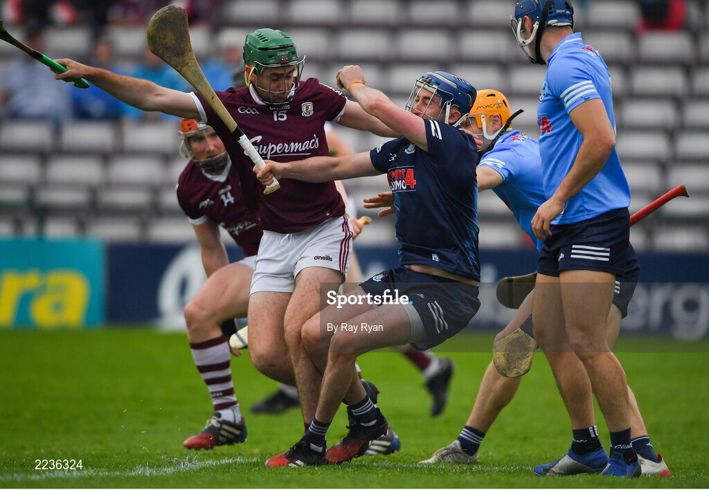 21 May 2022; Brian Concannon of Galway in action against Dublin goalkeeper Sean Brennan during the Leinster GAA Hurling Senior Championship Round 5 match between Galway and Dublin at Pearse Stadium in Galway. Photo by Ray Ryan/Sportsfile