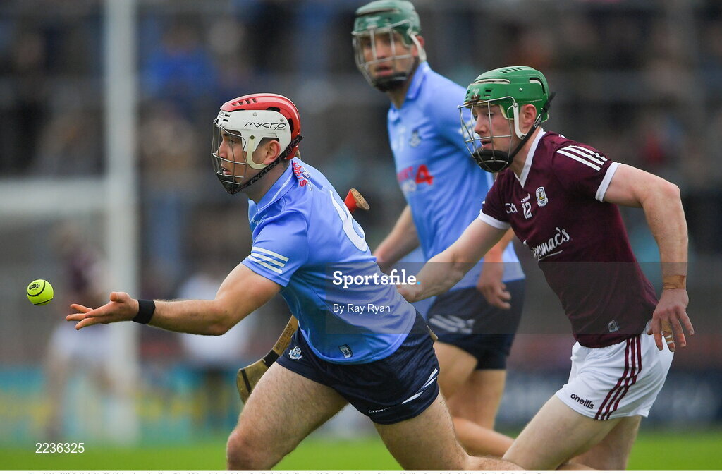 21 May 2022; Paddy Smith of Dublin in action against Cianan Fahy of Galway during the Leinster GAA Hurling Senior Championship Round 5 match between Galway and Dublin at Pearse Stadium in Galway. Photo by Ray Ryan/Sportsfile