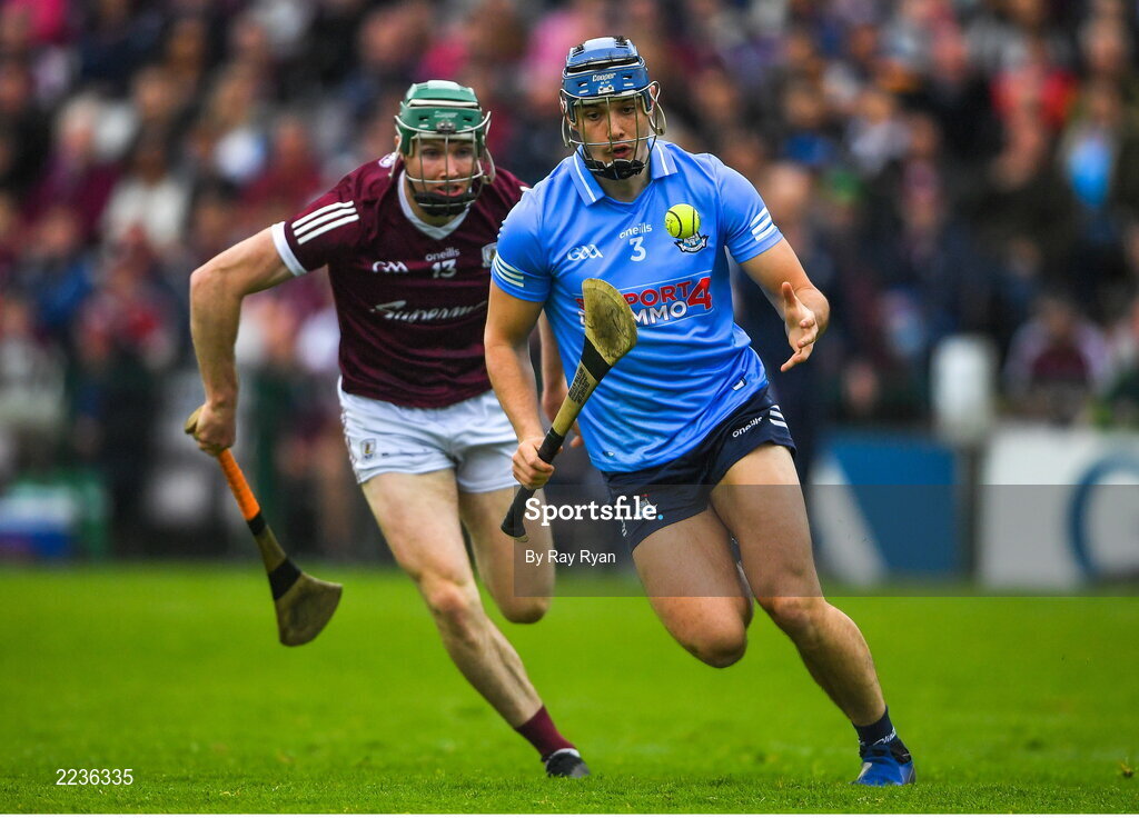 21 May 2022; Eoghan O’Donnell of Dublin in action against Cathal Mannion of Galway during the Leinster GAA Hurling Senior Championship Round 5 match between Galway and Dublin at Pearse Stadium in Galway. Photo by Ray Ryan/Sportsfile