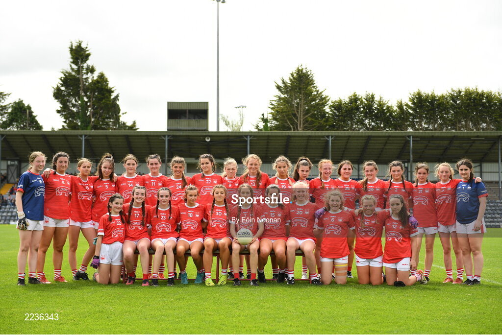 21 May 2022; Cork team before the Ladies Football U14 All-Ireland Platinum Final match between Cork and Kerry at Páirc Uí Rinn in Cork. Photo by Eóin Noonan/Sportsfile