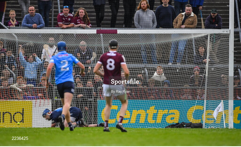 21 May 2022;Dublin goalkeeper Sean Brennan saves a penalty during the Leinster GAA Hurling Senior Championship Round 5 match between Galway and Dublin at Pearse Stadium in Galway. Photo by Ray Ryan/Sportsfile
