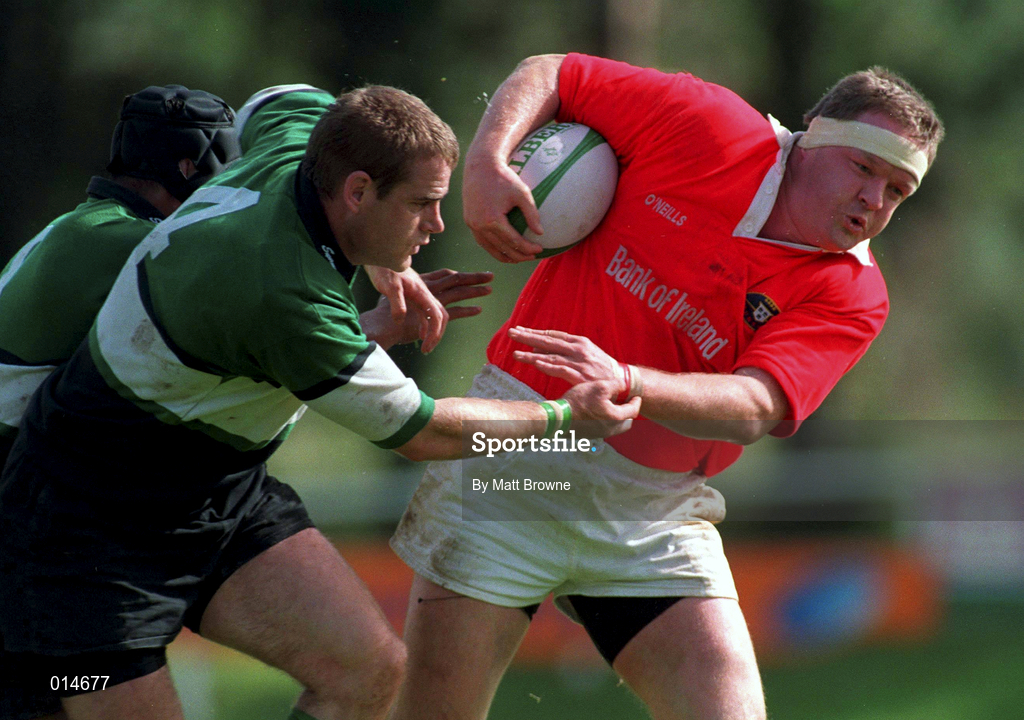 12 September 1998: Michael Galwey of Munster is tackled by Graham Heaslip of Connacht during the Guinness Interprovincial Rugby Championship match between Munster and Connacht at Dooradoyle in Limerick. Photo by Matt Browne/Sportsfile