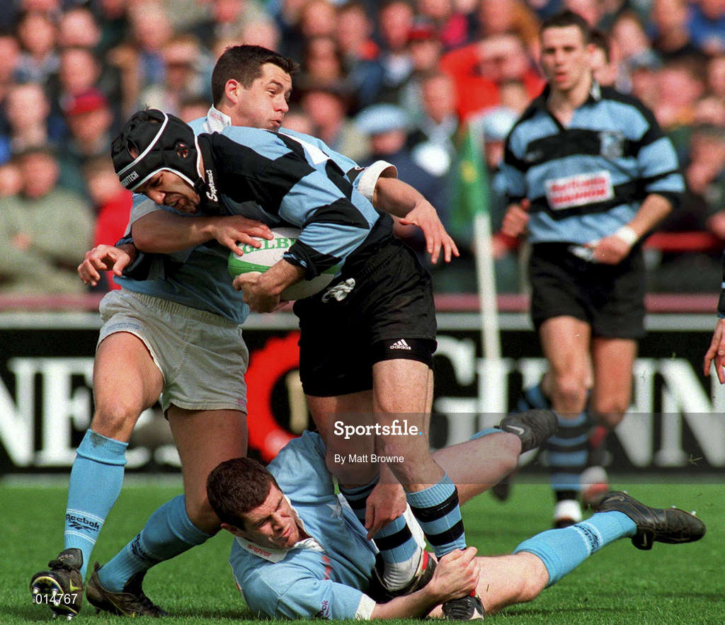 25th April 1998; Rhys Ellison of Shannon in action against Barry Everitt and Killian Keane of Garryowen during the AIB All-Ireland League Division 1 Final match between Garryowen and Shannon at Lansdowne Road in Dublin. Photo by Matt Browne/Sportsfile