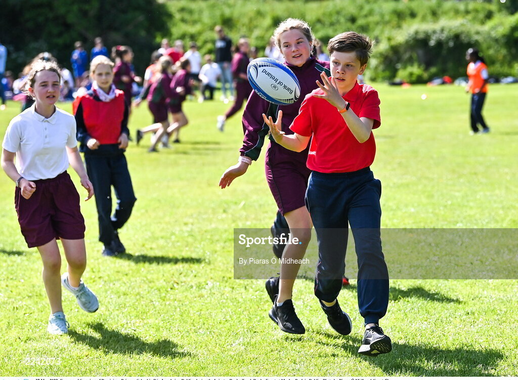 27 May 2022; Emmanuel Sergejezs of Dominican Primary School in Dún Laoghaire, Dublin, during the Leinster Rugby Touch Rugby Event at Marlay Park in Dublin. Photo by Piaras Ó Mídheach/Sportsfile