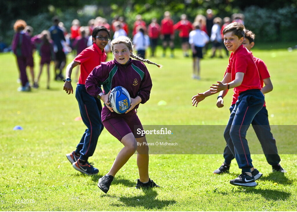 27 May 2022; Nicole Kearns of Hollypark GNS in Foxrock, Dublin, during the Leinster Rugby Touch Rugby Event at Marlay Park in Dublin. Photo by Piaras Ó Mídheach/Sportsfile