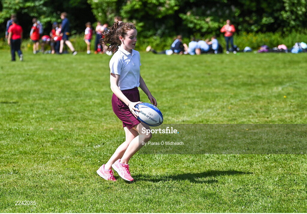 27 May 2022; Sian McCrohan of Hollypark GNS in Foxrock, Dublin, during the Leinster Rugby Touch Rugby Event at Marlay Park in Dublin. Photo by Piaras Ó Mídheach/Sportsfile