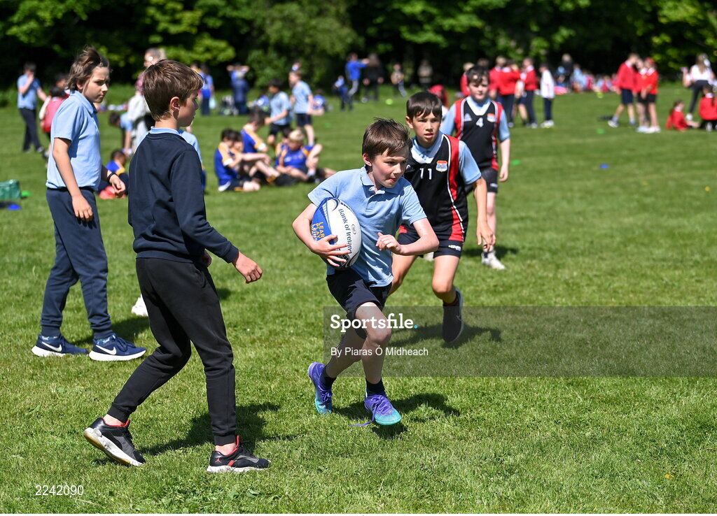 27 May 2022; Sean Hayde of Saint Anne's National School in Shankill, Dublin, during the Leinster Rugby Touch Rugby Event at Marlay Park in Dublin. Photo by Piaras Ó Mídheach/Sportsfile