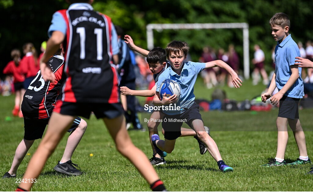 27 May 2022; Sean Hayde of Saint Anne's National School in Shankill, Dublin, during the Leinster Rugby Touch Rugby Event at Marlay Park in Dublin. Photo by Piaras Ó Mídheach/Sportsfile