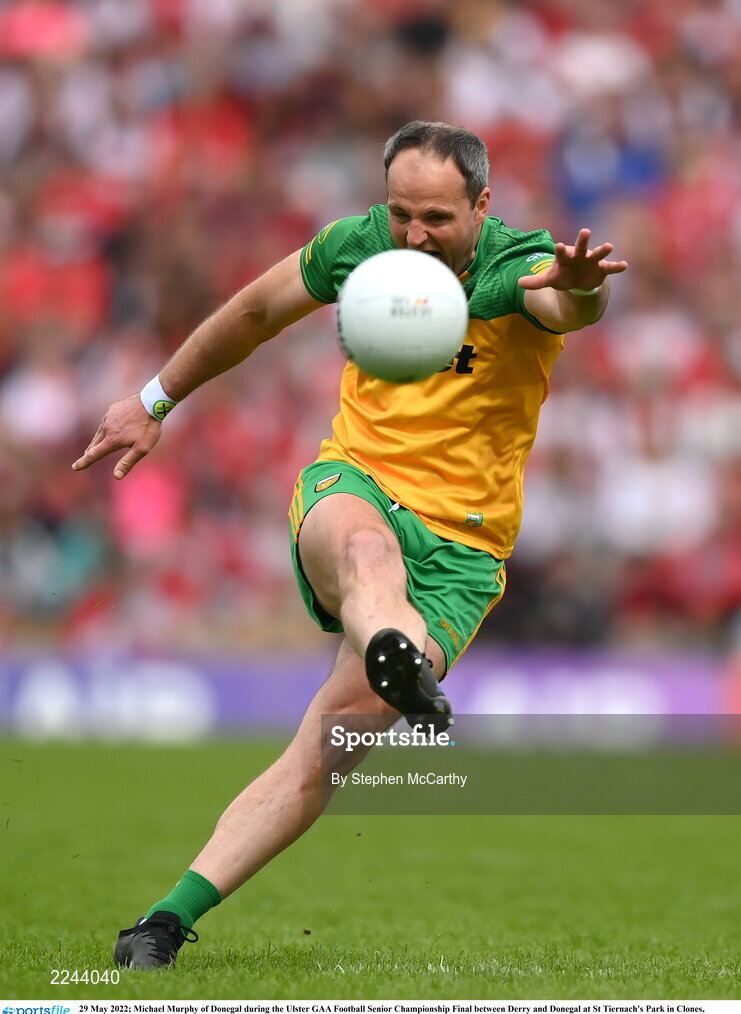 29 May 2022; Michael Murphy of Donegal during the Ulster GAA Football Senior Championship Final between Derry and Donegal at St Tiernach's Park in Clones, Monaghan. Photo by Stephen McCarthy/Sportsfile